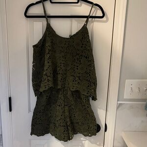 Olive Green Lace Romper